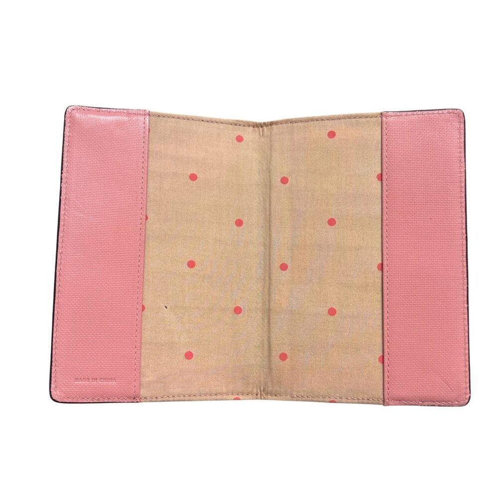 Kate Spade Gold Leather Passport Holder Travel Case Pink Polka Dot Lining VGUC - Picture 3 of 6